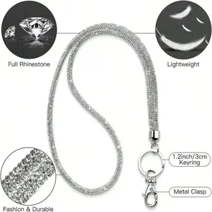 Water Drill Neck Lanyard for ID Cards & Keys, 31.5 Inch (80 Cm) with Metal Buckle & Key Ring, Crystal Office Lanyard