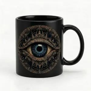 Mystic Evil Eye Ceramic Mug - Black Ceramic Tea,Coffee Cup - Spiritual Good Luck Gift for Her, Him, Friends,Durable Drinkware Gift for Home & Office,Meaningful Birthday & Christmas Gift for Bestie