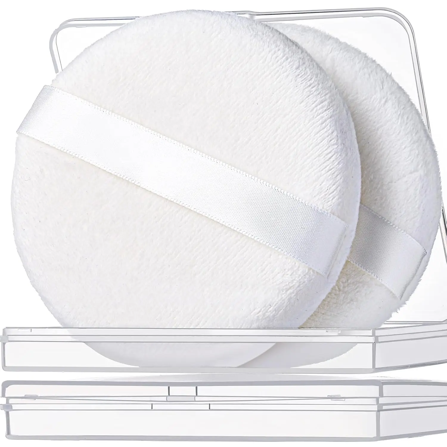 Mother Day Gift 2pcs Powder Puff, 4.13 Inch Powder Puff for Body Powder, Body Powder Puff Large Powder Puff Loose Powder Puffs Soft Velour Body Powder Puff and Container White