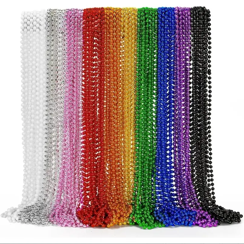 72PCS Mardi Gras Beads, Metallic 10 Kinds Bead Necklace Party Favors, 33" Mardi Gras Necklace Stuff, Festival Parade Throw Accessories for Wedding Birthday Celebrations Decorations