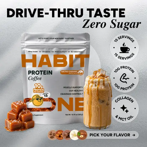 HabitONE Protein Coffee | 10g Protein | 15 Servings | Whey Isolate & Collagen Peptides, MCT, Prebiotic Fiber & Probiotic | 0g Sugar Instant Iced Coffee, Free Gift Inside