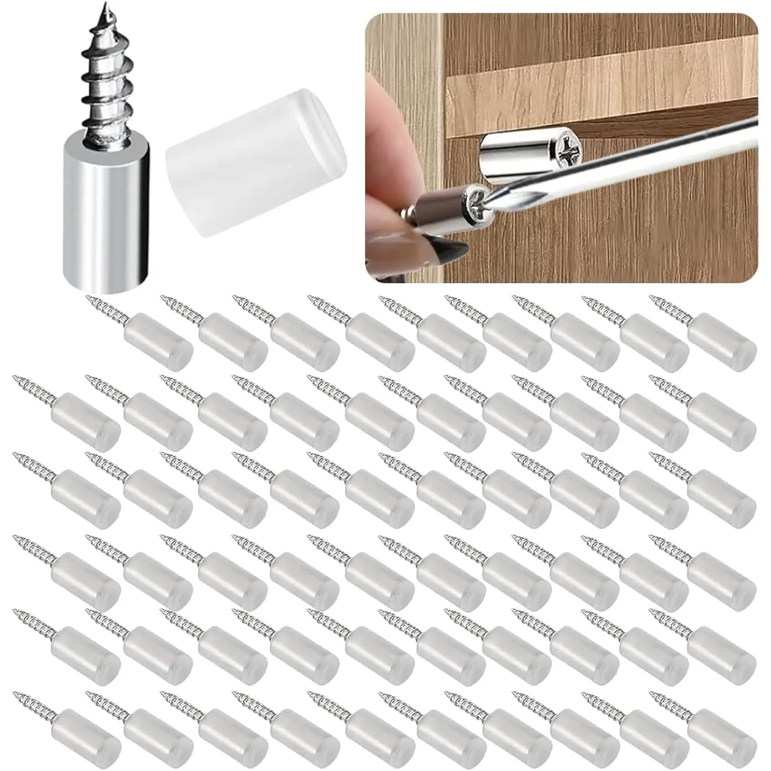 60 count--Shelf Pins with Non-Slip Sleeve, Self-Tapping Screws Cabinet Laminate Support, Shelf Support Nails, for Furniture & Bookcase Shelf Cabinet Closet (Translucent Color)