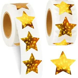 1000 pcs 1 inch Holographic Gold Star Stickers for Kids Reward, 2 Rolls Sparkly Foil Star Stickers for Behavior Chart, Student Planner, School Classroom Teacher Supplies