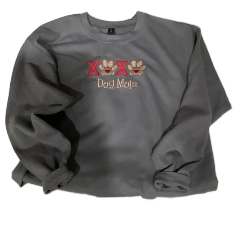 Xoxo Dog mom Embroidery sweatshirt womenswear love crewneck Sweatshirt fashion Sweatshirts Casual Long Sleeve Tops Pullover Embroidered Everyday Style Unisex