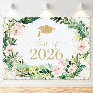 Floral Graduation Backdrop Flower Garland Graduation Party Decorations 2026 Congrats Grad Class of 2026 Photoshoot Background Prom Party Banner Supplies