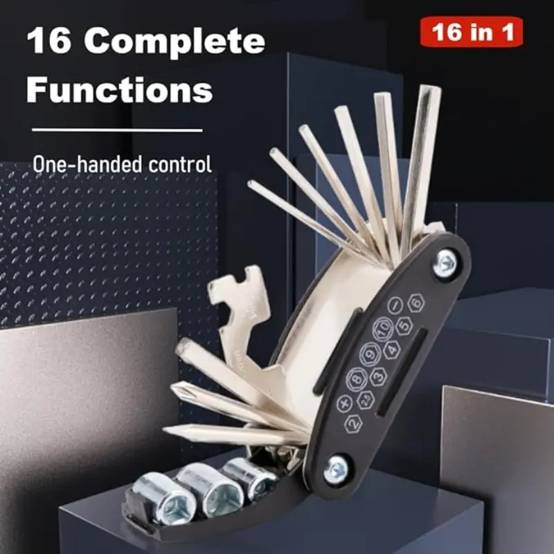 Bike Repair Tool Kit 16 in 1, Bicycle Multitool with Tire Levers, Chain Breaker, Spoke Wrench, Portable Maintenance Set, Patch Kit, Storage Bag
