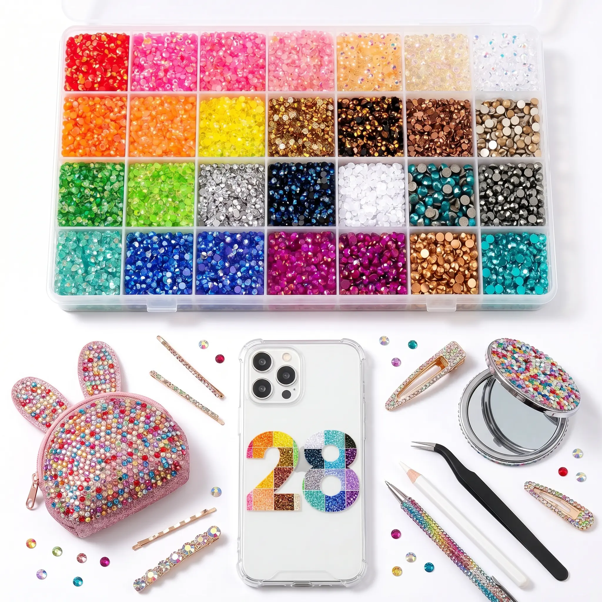 Nail Art Bedazzling Kit with 40000PCS 3mm Vibrant Loose Rhinestones, Tweezers & Tools, Resin Stones for Crafts, Nails Art Gift with Use Tweezers Tip & Endless Creative Possibilities