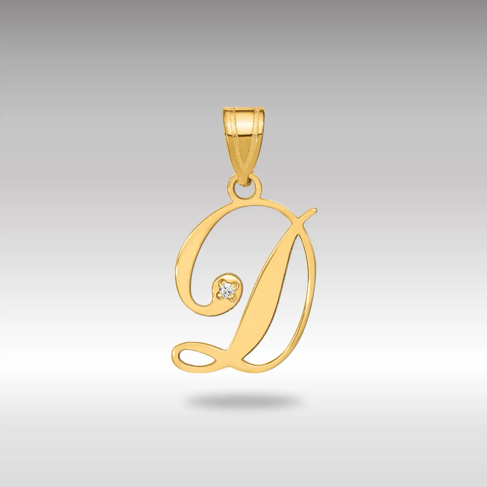 14K Gold Script Letter D Initial Pendant with Diamond - Model YC252D