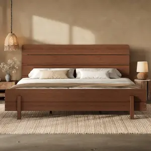 King SIze Platform Bed with Headboard, Bamboo-made Full/Queen/King Bed Frame with Upgraded Support Slats, Brown