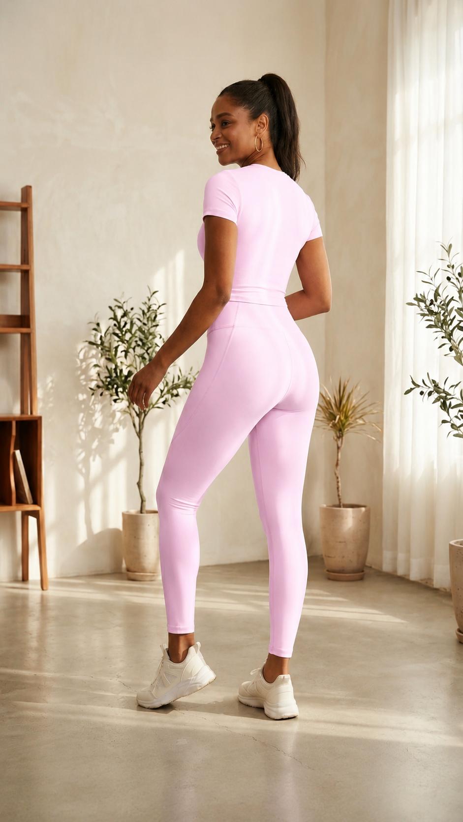 2-Piece Solid-Color Athletic T-Shirt Set Women's Sportswear Set, Slim-Fit RoundNeck Short Sleeves & High-Waisted YogaPants, Ideal for Gym Running OutdoorActivities,  Stretchy Suit Set, Fitness Outfits,Workout Running Outfits-8627 Sporty Crew Neck Sweat Su