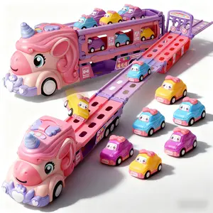 Unicorn Girl Toy Car Set, Princess Exclusive Spring Track Inertia Mini Car, Early Education Music Portable Storage, Family Party Gift