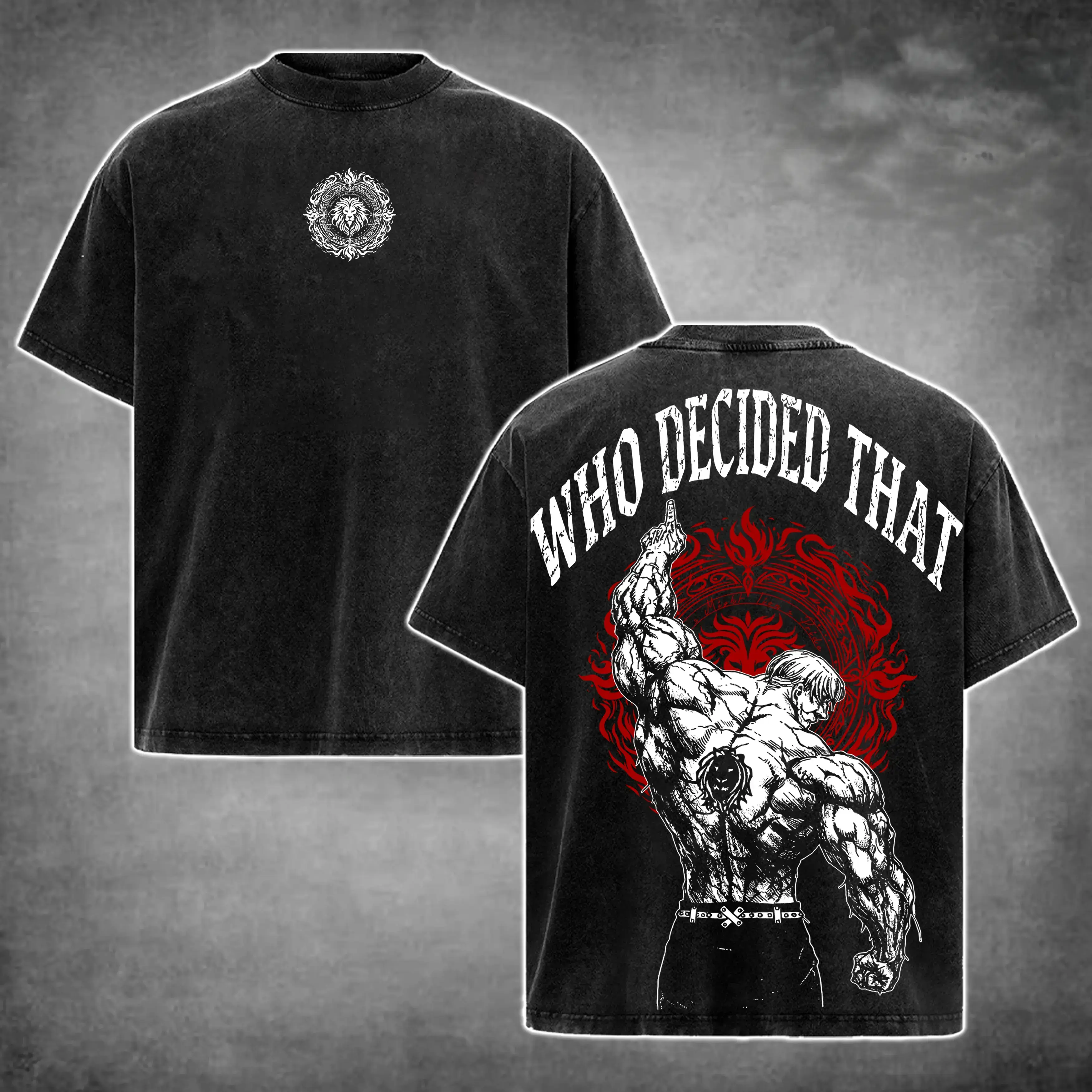 [Yūgen Store] Escanor Vintage Washed Graphic Tee | Lion's Sin of Pride Seven Deadly Sins T-Shirt | Heavyweight Cotton Oversized Anime Streetwear