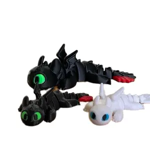 Mini Fury Dragons 3D Printed Black & White - Unique House Decor with Intricate Details and Realistic Design home desk desk buddy
