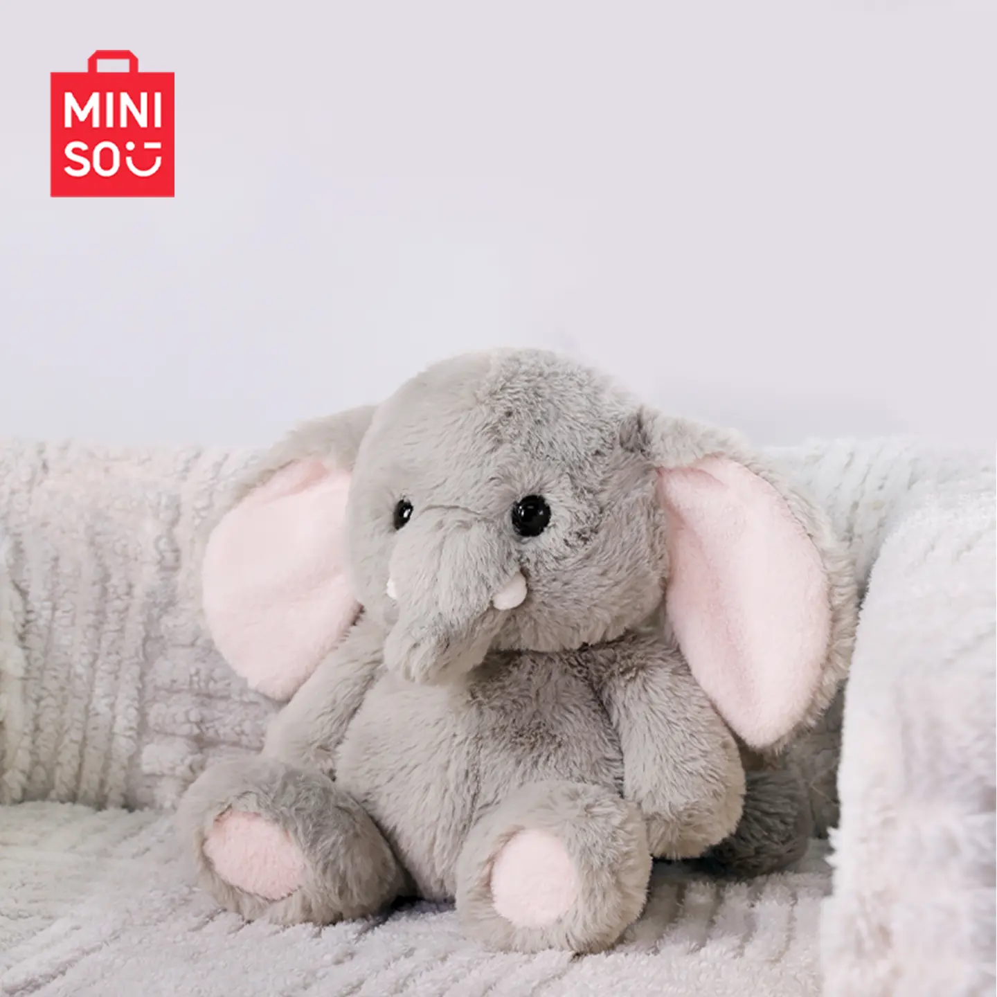 MINISO Row Sitting Series Elephant Plush Doll River, Cute Soft Stuffed Animal Toy, Adorable Cartoon Elephant Figure, Perfect Bedroom Sofa Decor, Exquisite Collectible Gift for Kids, Girls and Plush Lovers