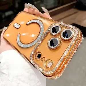 OREKROY【Freeship】Magnetic Glitter Case for iPhone 17 Pro Max 17Pro 17Air 17, 16 15 14 13 12 [Compatible with MagSafe] Military-Grade Protection, Sparkle Diamond Cute Glitter Bling Clear TPU Cover ,with Camera Lens Protector for Women Girls