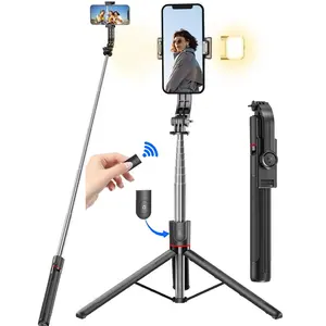 Multi-Functional Stabilizer Tripod Selfie Stick 1.7m Adjustable, Portable Foldable Design, Bluetooth-compatible Remote Control, LED Light, Compatible with iPhone and Android