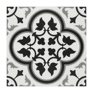 INNO STICKERS 16-Sheet Peel and Stick Floor and Wall Tile for Bathroom Kitchen SPC Vinyl Self Adhesive Flooring Tile 9x9In Black and White Encaustic Patterned Groutble Backsplash Tile, 9.12 Sq Ft.