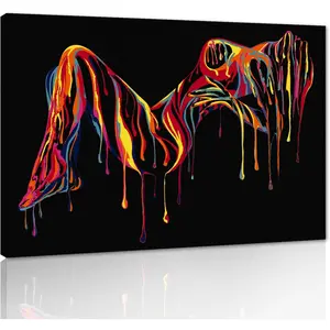 Sexy Woman Body Painting on Canvas Wall Art Nude Abstract Modern Prints Home Decor for Living Room Bedroom Hotel Bar Toilet, Framed 12”x16''