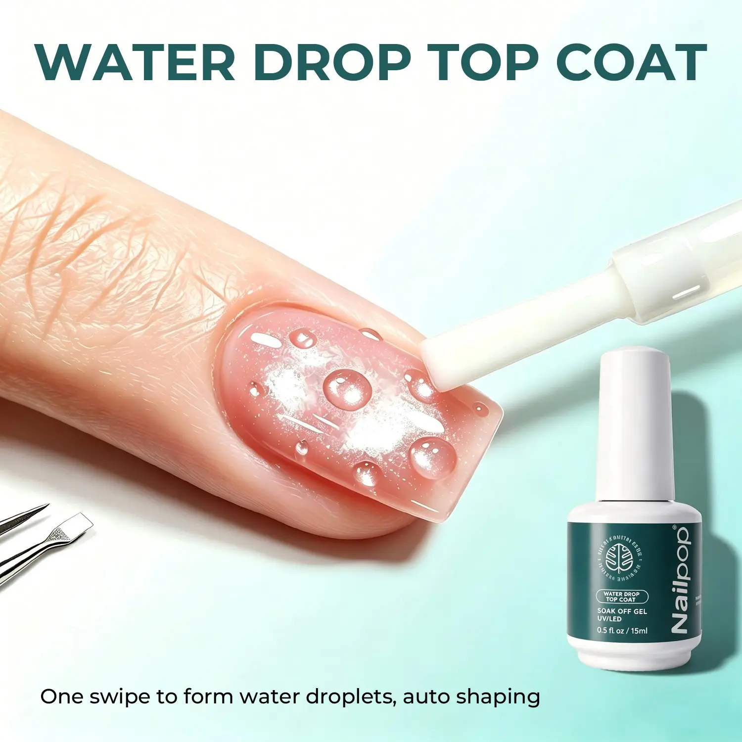 1/2Pcs Nailpop Water Drop Premium Top Coat Polish, 15ml Auto-Shaping UV Gel for 3D Dewy Water Drop Effect, HEMA-Free Shiny Finish for Cat Eye & Nail Art, Home & Salon Use
