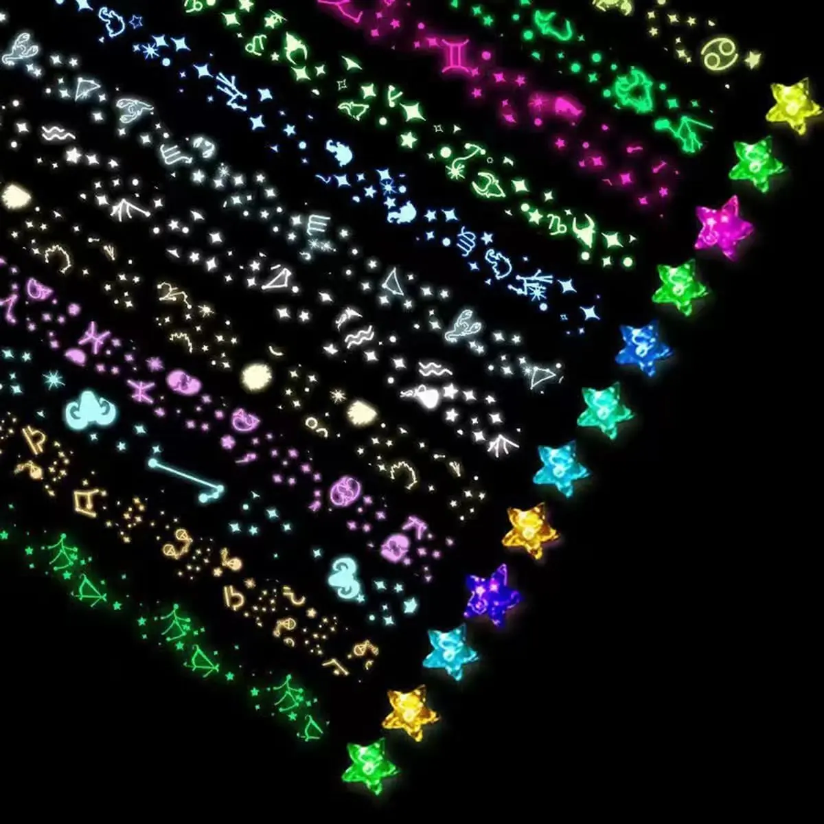 Glow in the Dark Lucky Star Origami Paper Strips - Eco Pulp Strip Shape Stress Reliever, 210 Sheets, 12 Vivid Luminous Colors, Double-Sided Folding Paper for Kids & DIY Art Crafts