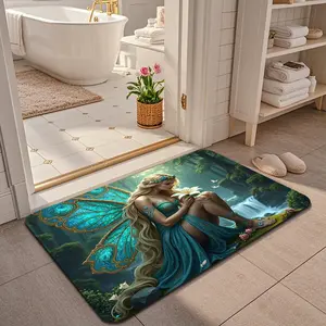 Elf Butterfly Flower Forest Waterfall Bathroom Mat, Silica Gel Material, Non-Slip Indoor Rug, Multifunctional Home Decor