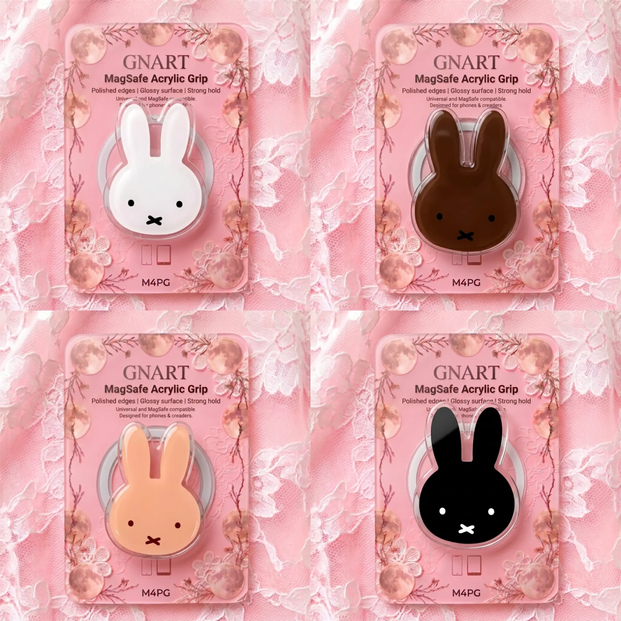 Kawaii Rabbit Acrylic Phone Grip - Magnetic Stand for MagSafe - Choose White Brown Black Peach Cute Bunny - Aesthetic Minimalist Phone Ring Accessory