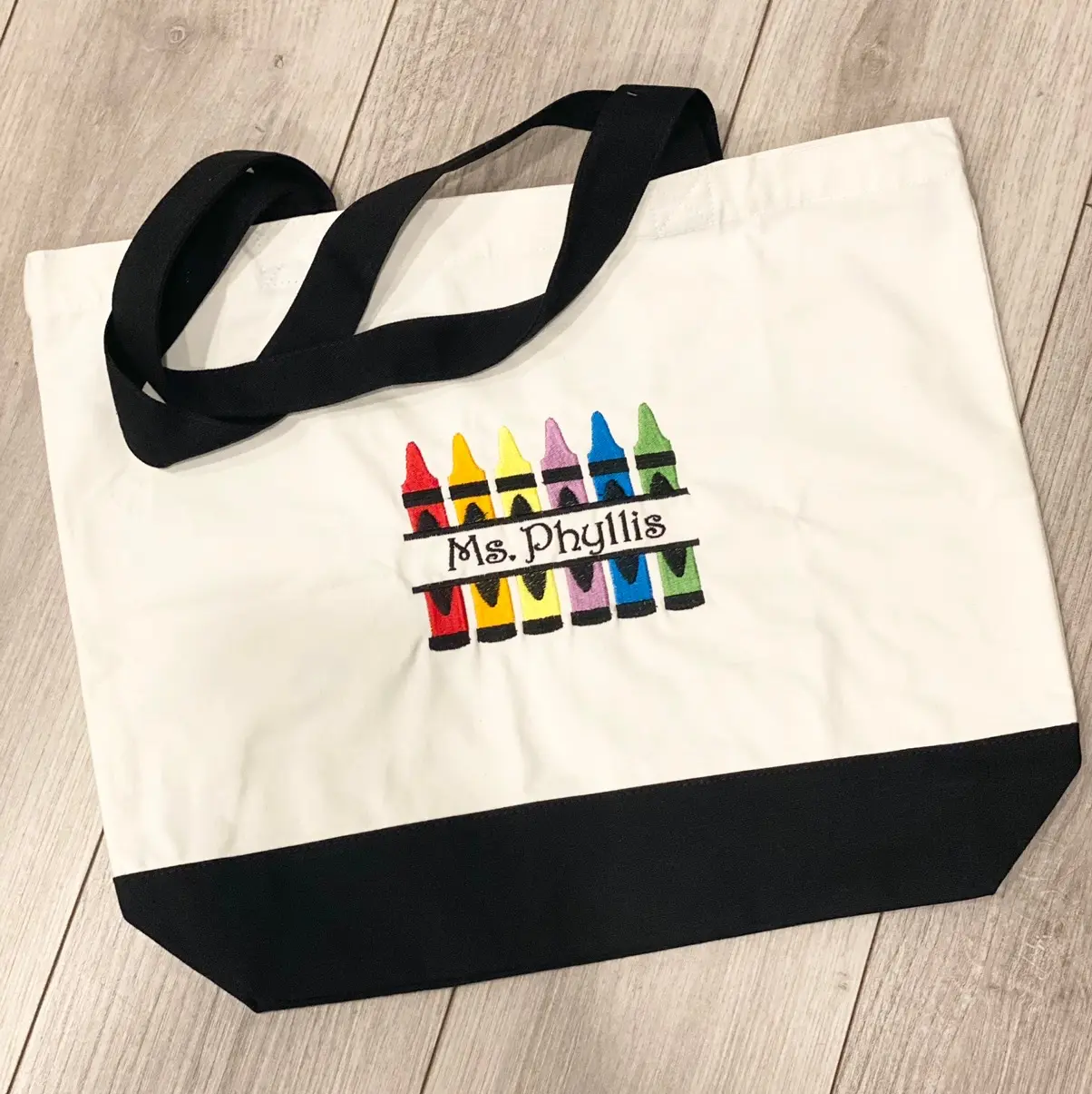 Embroidered Crayon Teacher/Student Tote, Back to School Tote, Embroidered Reusable Tote, Teacher Appreciation Gift