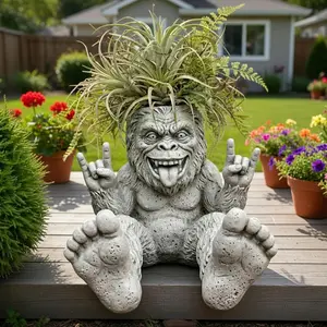 Premium Bigfoot Rock On Rebel Succulent Planter, High-Quality Resin Novelty Flower Pot for Outdoor Indoor Plants, Whimsical Aesthetic Garden Yard Art Decor, Exquisite Gift for Plant Lovers