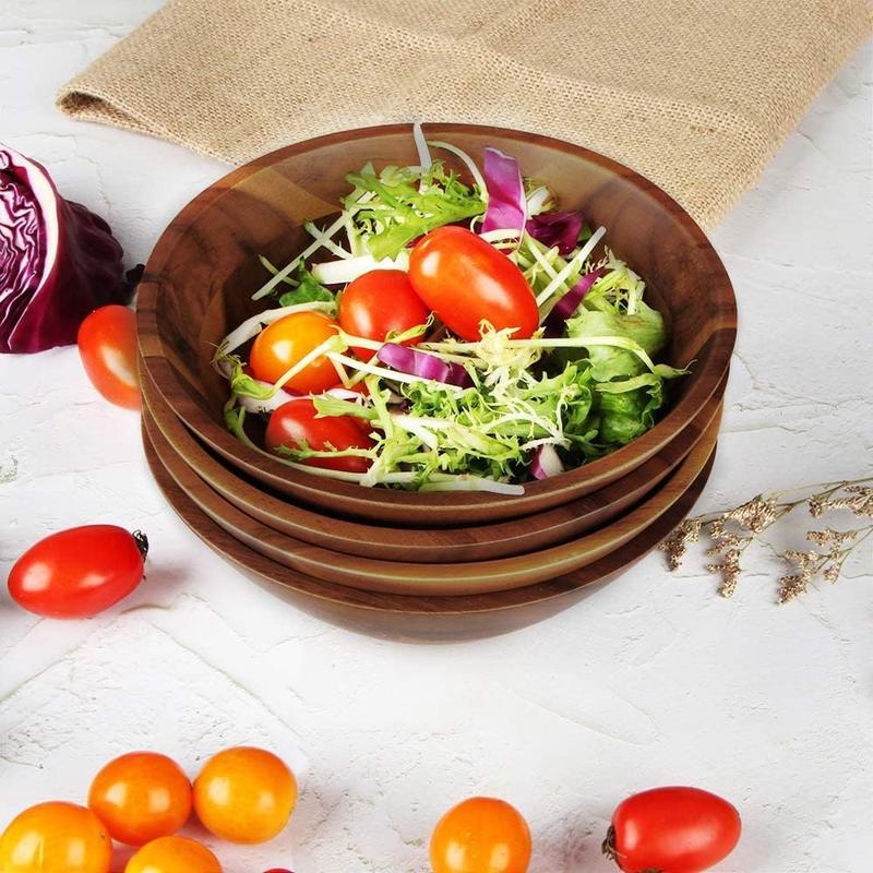 Set of 4 Acacia Wooden Serving Bowls, 7 Inch – Perfect for Salad, Soup, Noodles, and More