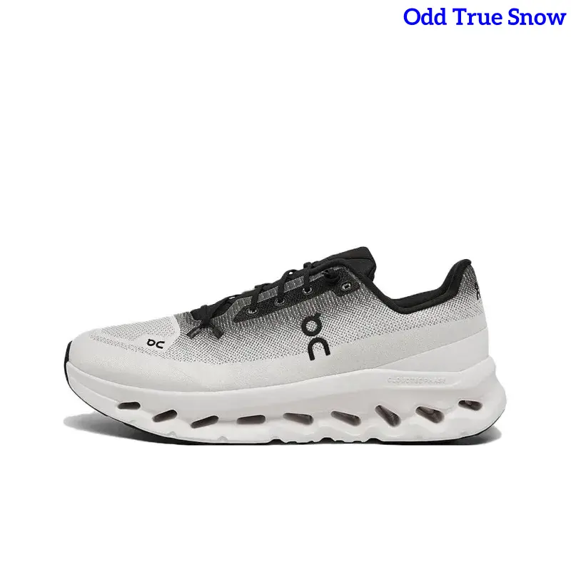 Low Top Breathable Gradient Running Sneakers White Black Fade Knit Mesh Slip On Lace Lock Hollow Wave Cushion Thick Sole Lightweight Unisex Outdoor Gym Daily Walking Performance Footwear