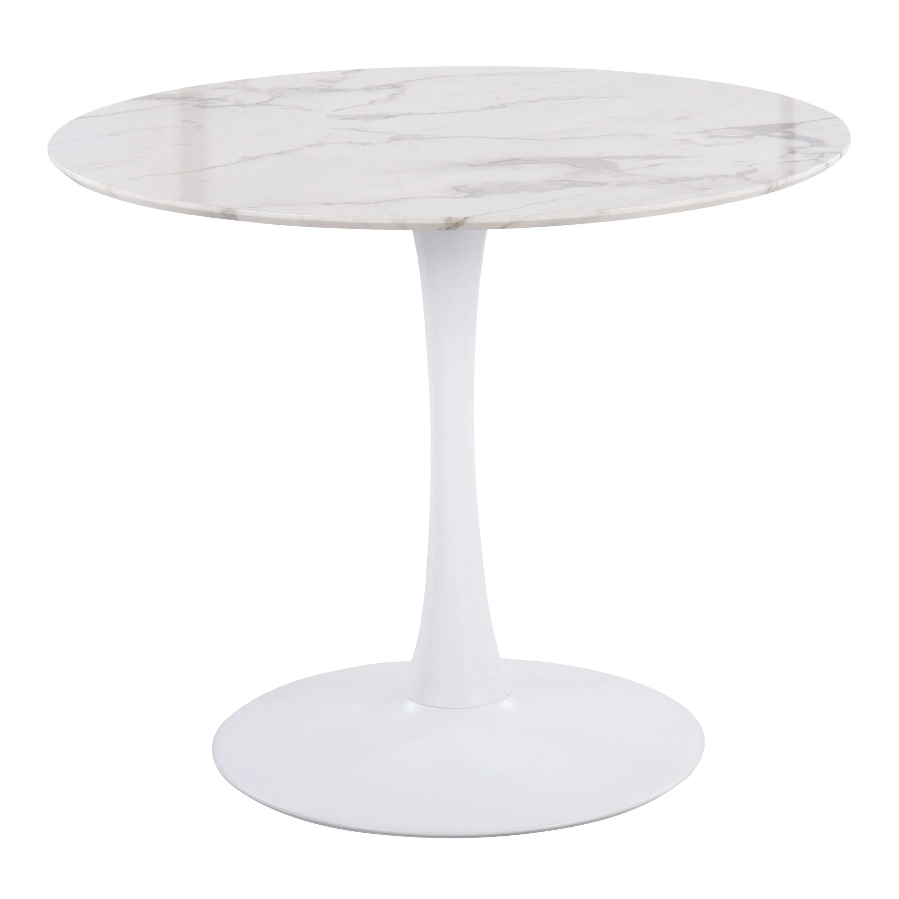 White Marble Veneer Table Top with White Metal Base, Modern Design