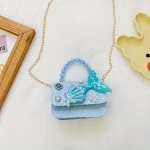 Girls' Fashion Pearl and Sequin Shoulder Bag |     Cute Mini Coin Purse, Lightweight with Metal Chain, Ideal for Daily Commute