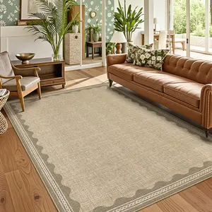 Machine Washable Area Rug for Living Room, Minimalist Scalloped Soft Bedroom Rugs with Non Slip Backing Indoor Modern Low Pile Nursery Rug for Playroom Girls Room Non Shedding Large Throw Carpet for Dining Room Office tiktokshopspringglowup
