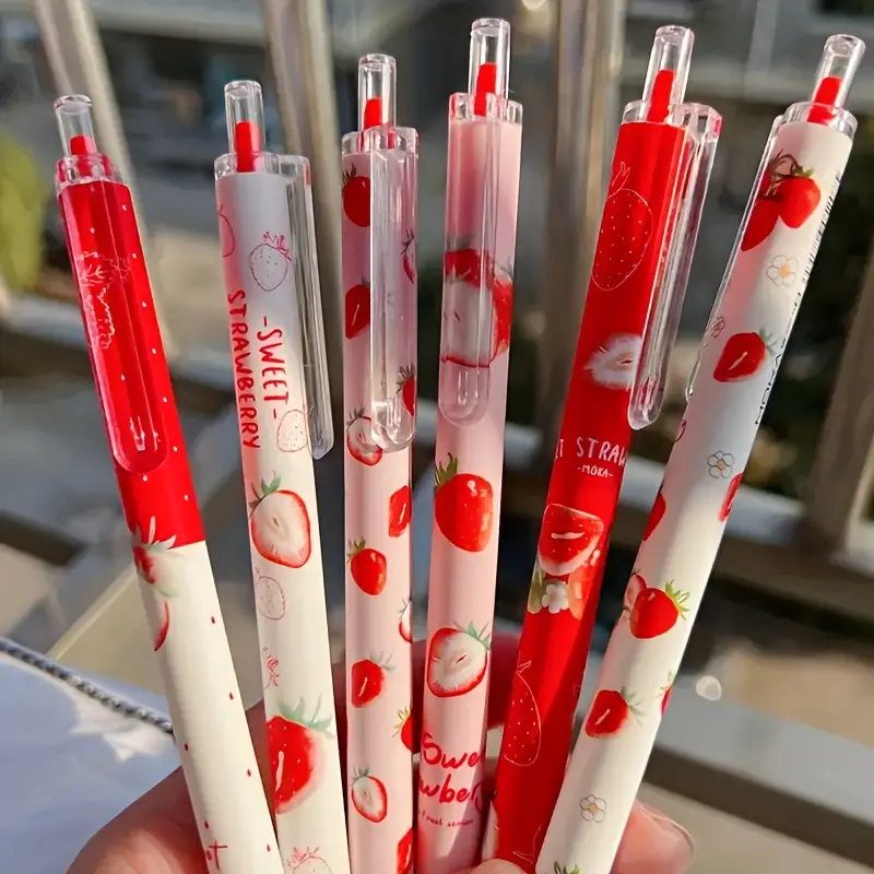 6 /12Pcs Pen Set, 0.5mm Fine Point Vivid Strawberry Scented Retractable Gel Pens, Cute Writing Pen, Writing Stationery - Smooth - Great for Writing and Drawing Art Materials