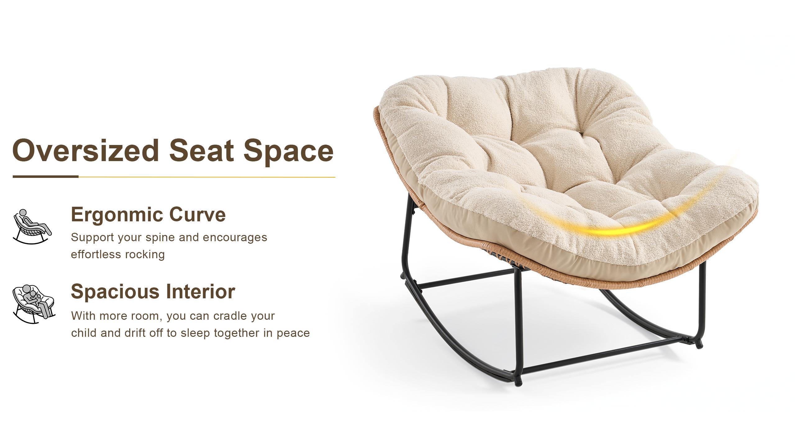【Double-Side Fabric】ONBRILL Oversized Indoor Outdoor Rocking Chairs, Comfy Papasan Rocking Chair with Padded Cushion, Rattan Wicker Lounge Chair, Modern Reading Accent Chair for Balcony Garden, LivingRoom Furniture,Christmas Gift【SummerFinds】