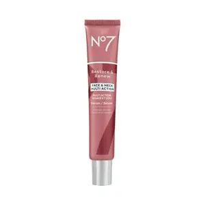No7 Restore & Renew Multi Action Serum for Face & Neck - Anti Aging Serum for Neck Firming and Tightening - Infused with Hydrating Collagen Peptides & Hyaluronic Acid for Crepey Skin (1.69 Oz)