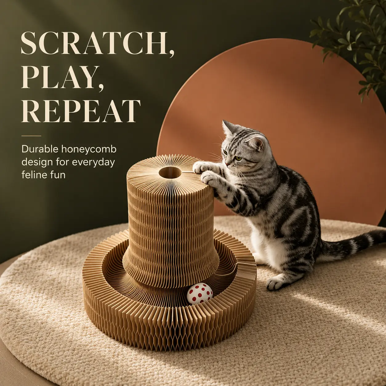 Stretchable Paper Cat Bed - Foldable Accordion-Fold, Travel-Friendly, Steel-Reinforced, Lightweight & Sturdy New Material, Pet-Safe, Shapes Freely for Cat Play Space & Fun Shape Pet House Furniture