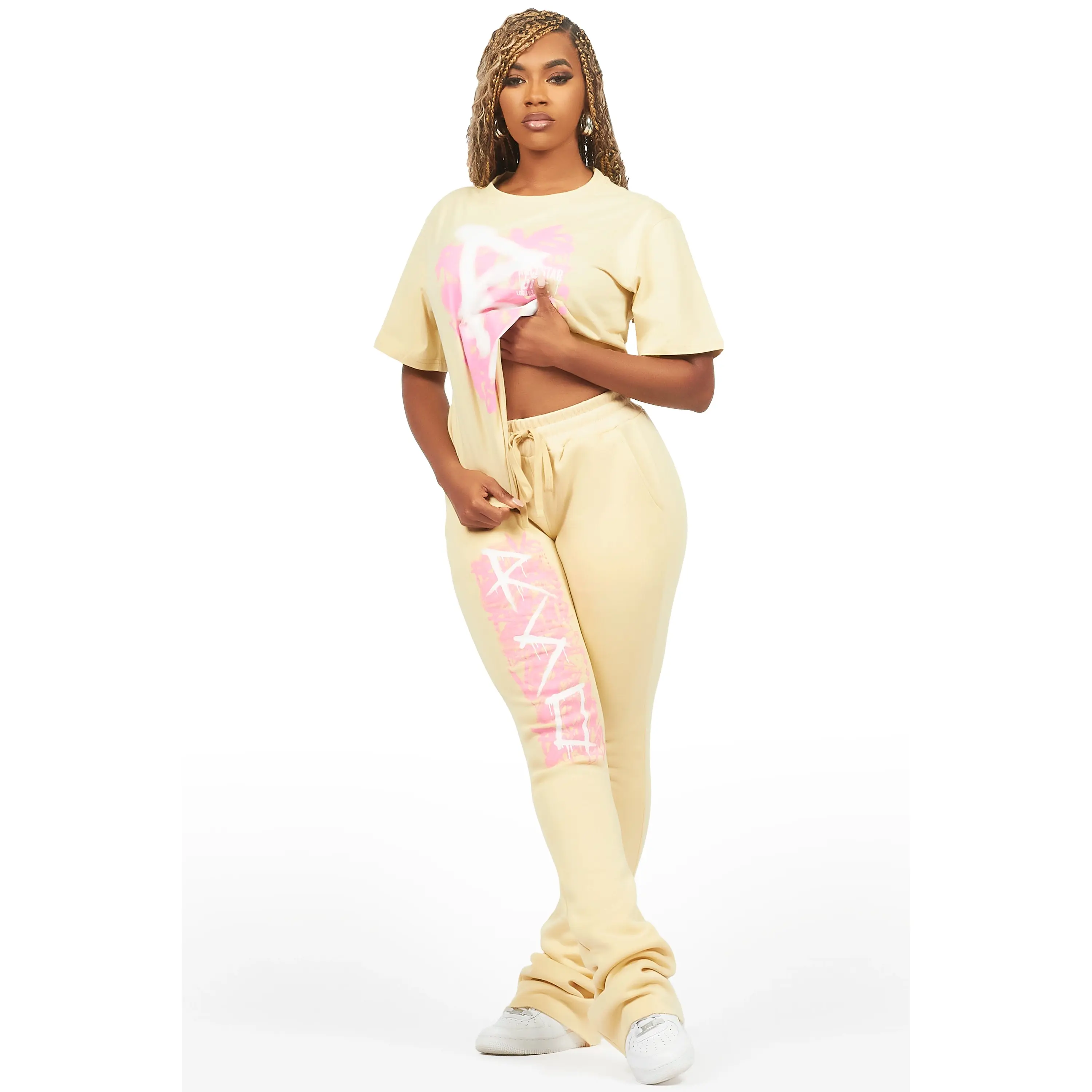 Nahomy Beige T-Shirt Trackset