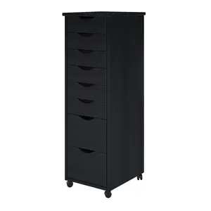 212 MAIN Adeptus Solid Wood Rolling Drawer Chest - 6+2 Removable Storage Drawers, Wheeled Dresser with Wheels, Wood Storage Dresser Cupboard Furniture for Household Use - Black