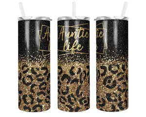 Auntie Life Leopard 20 oz Tumbler - Vacuum Insulated with Lid & Straw - Sublimation Customizable - Perfect for Hot Coffee & Cold Drinks - Handmade