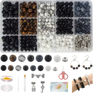 Stone Beads for  Making, Charm Bracelet Making Kit, 450 count Beads for Bracelets Making Kit DIY  Bracelets for Couples Lovers
