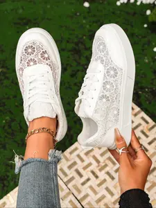 Soft Non-slip Lace Mesh Shoes for Women, New Hollow Out Breathable Versatile Flat Casual Shoes