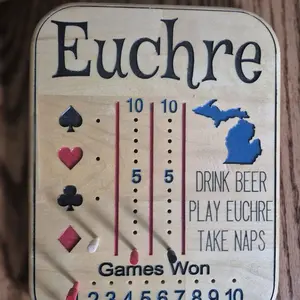 Euchre Wood Score Board - Drink Beer Play Euchre Take Naps Games Won Counter with Michigan Map Design
