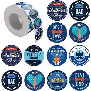 Happy Father's Day Stickers,500 Pcs 1.5 Inches Dad Stickers Lables in Bulk for Father Day Cards,Envelopes Seals,Cookies,Box and Gifts Wrapping Decoration