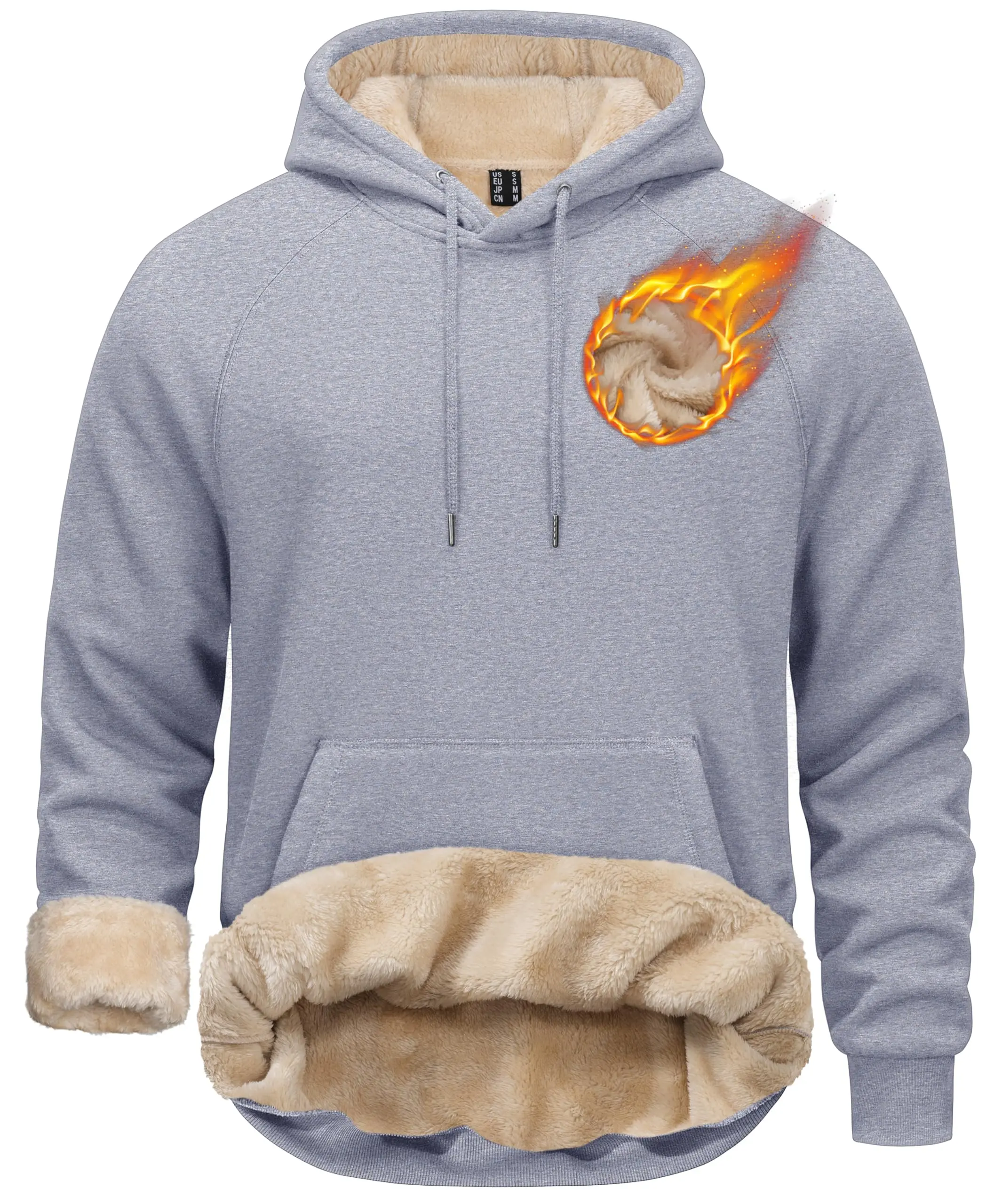 Men's Sherpa Lined Hoodies Pullover Midweight Fleece Winter Warm Athletic Sweatshirts with Kangaroo Pocket