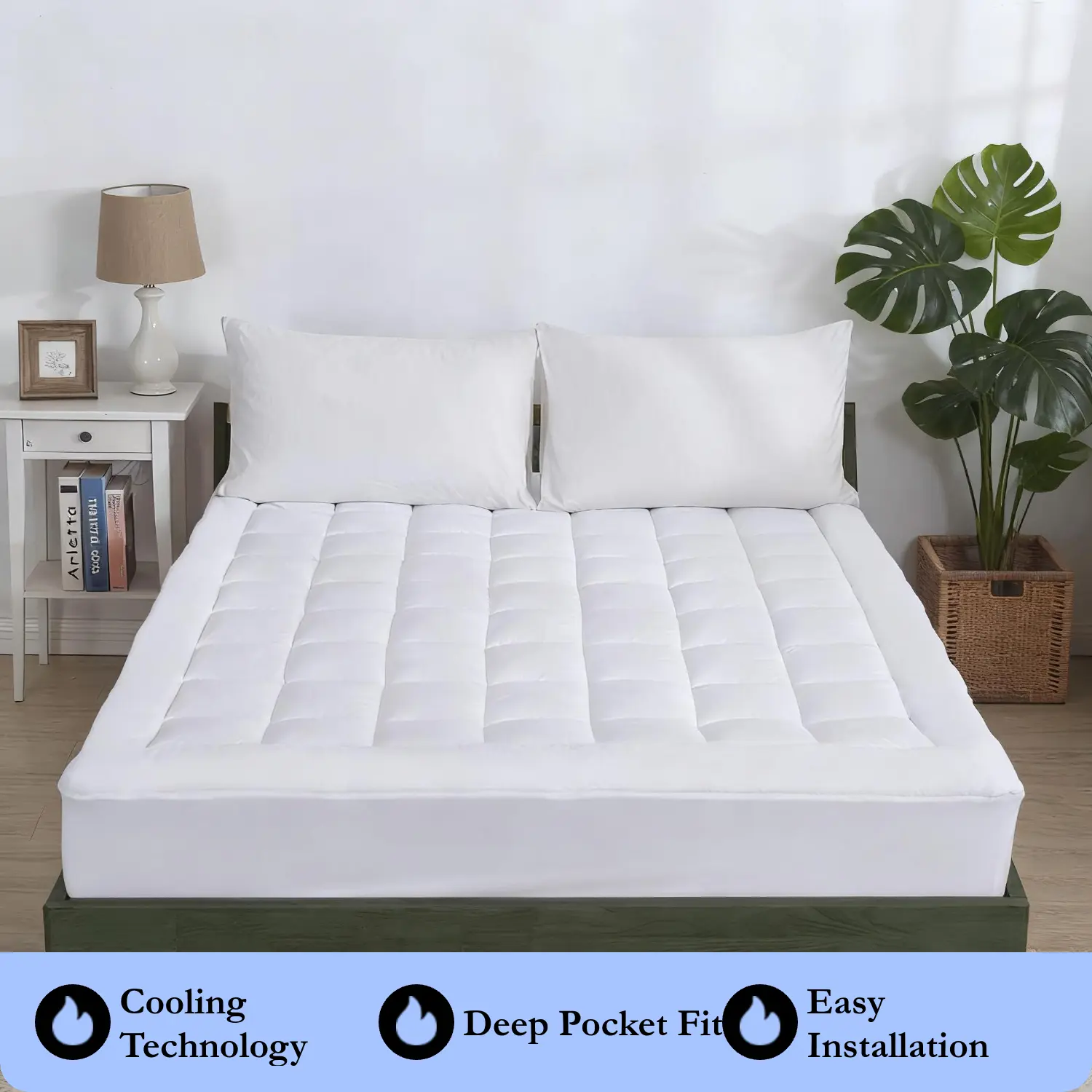 HOOMQING King Size Cooling Mattress Pad Cover - 450GSM Knotted Material, Extra Thick Breathable, Side Pocket, Durable Fade Resistant, 8-21 Inches Deep Pocket, Easy Installation for Comfortable Sleep