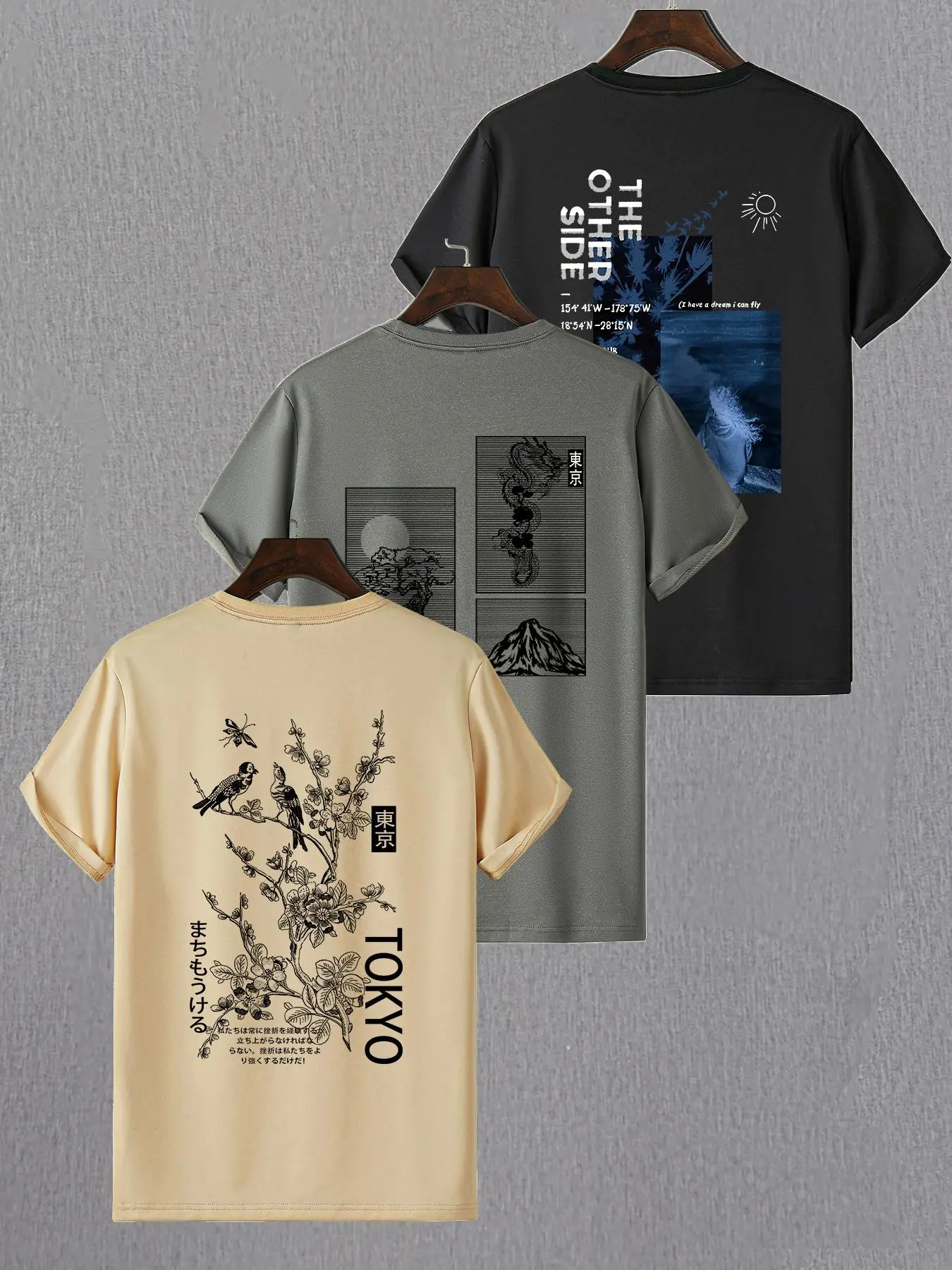 Men's Regular Fit Landscape Print Round Neck Tee, Bird Print Short Sleeve T-Shirt, Casual Crew Neck Tee for Summer