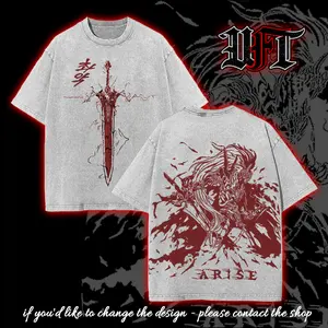 Arise Solo leveling Igris Sung Jin Woo soldier general shadow monarch bloodred commander v4 anime game movie 2 sided washed tshirt graphic tees menswear
