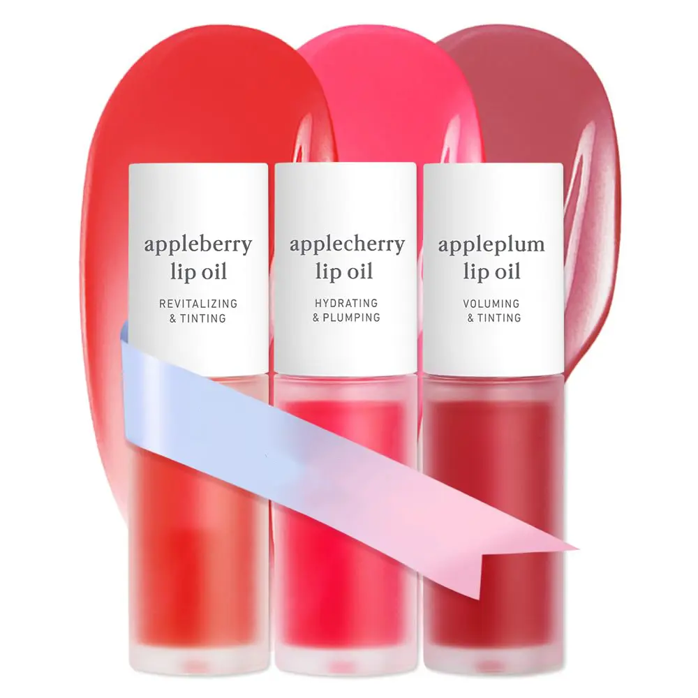 NOONI Korean Lip Oil Set - Appleberry & Applecherry & Appleplum - Lip Gloss | 24HR Hydration, Moisturizing Lip Oil, Natural Lip Plumping Effect, Waterproof Wear, Glossy Finish, Gift Stocking Stuffers