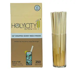 Holy City Straw Co. 9.8” Wrapped Skinny Reed Drinking Straws | 250ct.- 6000ct. | Compostable & Plastic-Free | Great for Traditional & To-Go Beverages